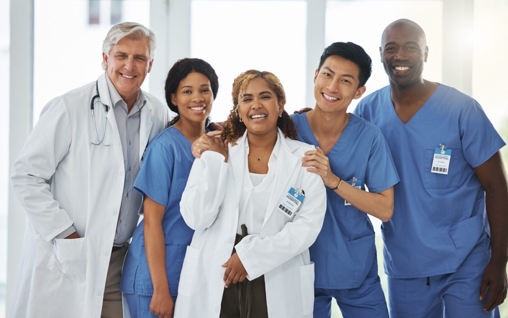 Portrait,,Nurses,And,Team,Of,Doctors,Smile,Standing,Together,In